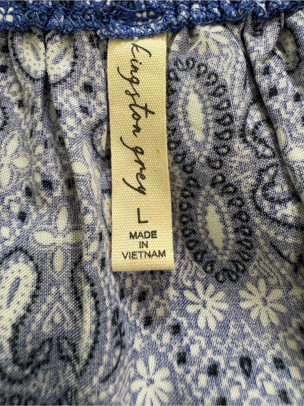 Kingston Grey Blue Paisley Hi Low Maxi Dress Ruffle Off Shoulder Size L NWT - Picture 5 of 7